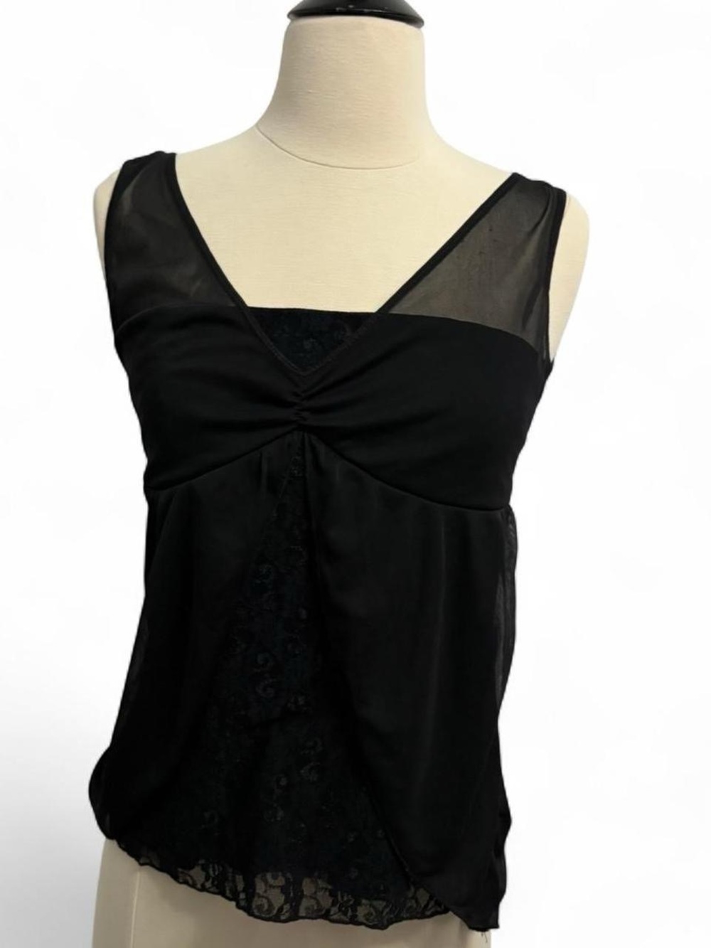 Black Sleeveless Lace-Accent Women's Tank Top